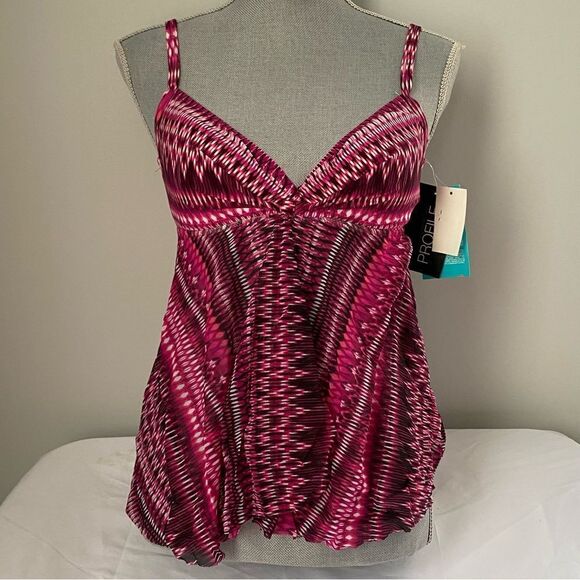 Profile by Gottex Summer Sunset Flyaway Tankini Top size 10 - Picture 3 of 5